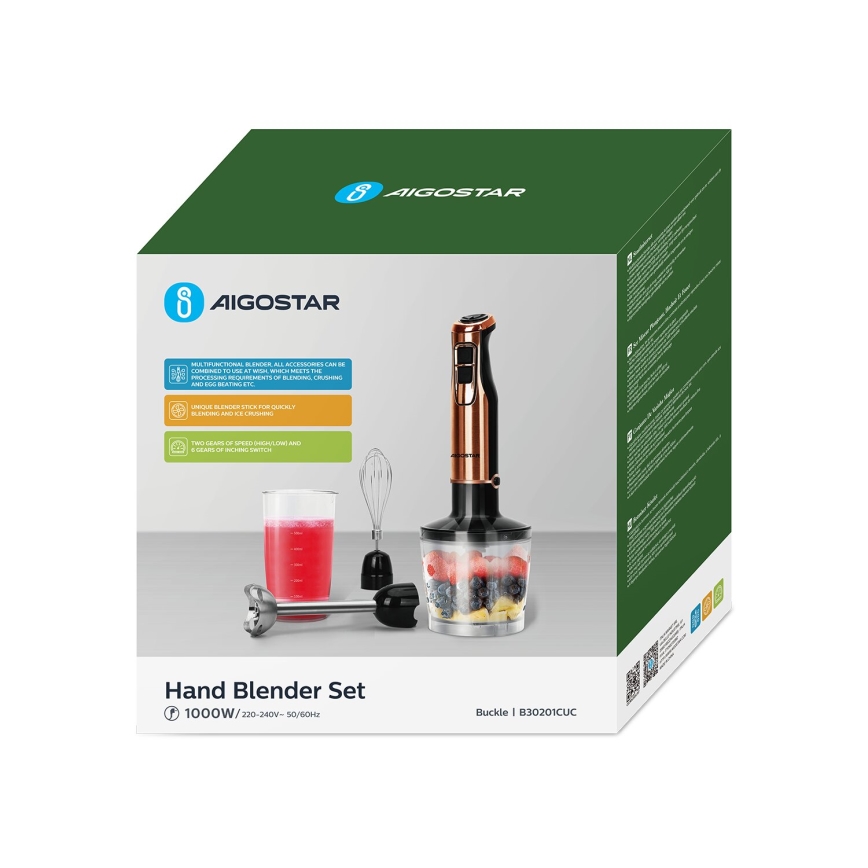Aigostar - Rokas blenderis 1000W/230V roze zelta