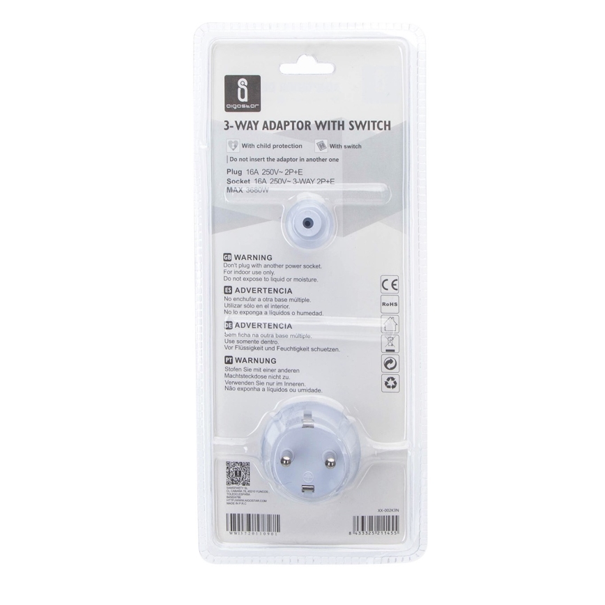 Aigostar - Sadalāmas kontaktligzdas ar slēdzi 3x16A/230V SCHUKO