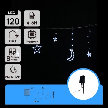 Aigostar - Saules darbināma LED Ziemassvētku virtene 120xLED/8 funkcijas 3x0,6m 500 mAh IP65 auksti balta