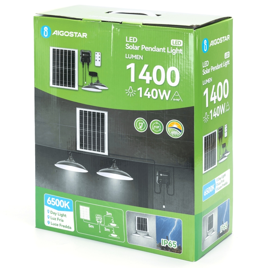 Aigostar - LED saules lustra 2xLED/70W/12V 12000 mAh 6500K IP65 Ø 23,5 cm + tālvadības pults