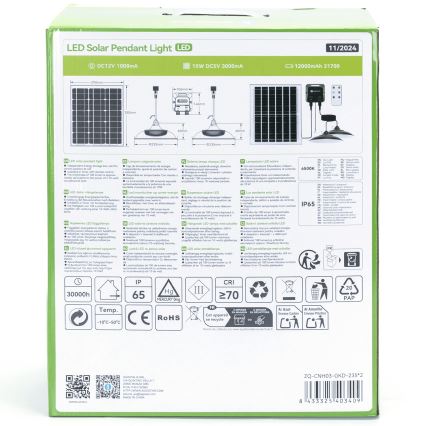Aigostar - LED saules lustra 2xLED/70W/12V 12000 mAh 6500K IP65 Ø 23,5 cm + tālvadības pults