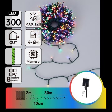 Aigostar - Saules LED Ziemassvētku virtene 300xLED/8 funkcijas 32m IP65 daudzkrāsaina 1200 mAh