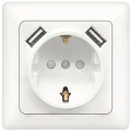 Aigostar - SCHUKO mājas kontaktligzda 250V + 2x USB ar rāmi balta