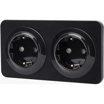 Aigostar - Sienas kontaktligzda ar rāmi 2Z SCHUKO 250V/16A melna