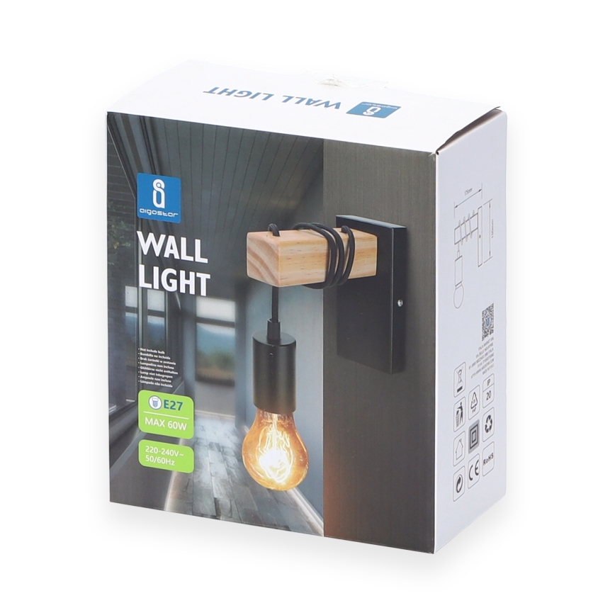 Aigostar - Sienas lampa 1xE27/60W/230V brūna/melna