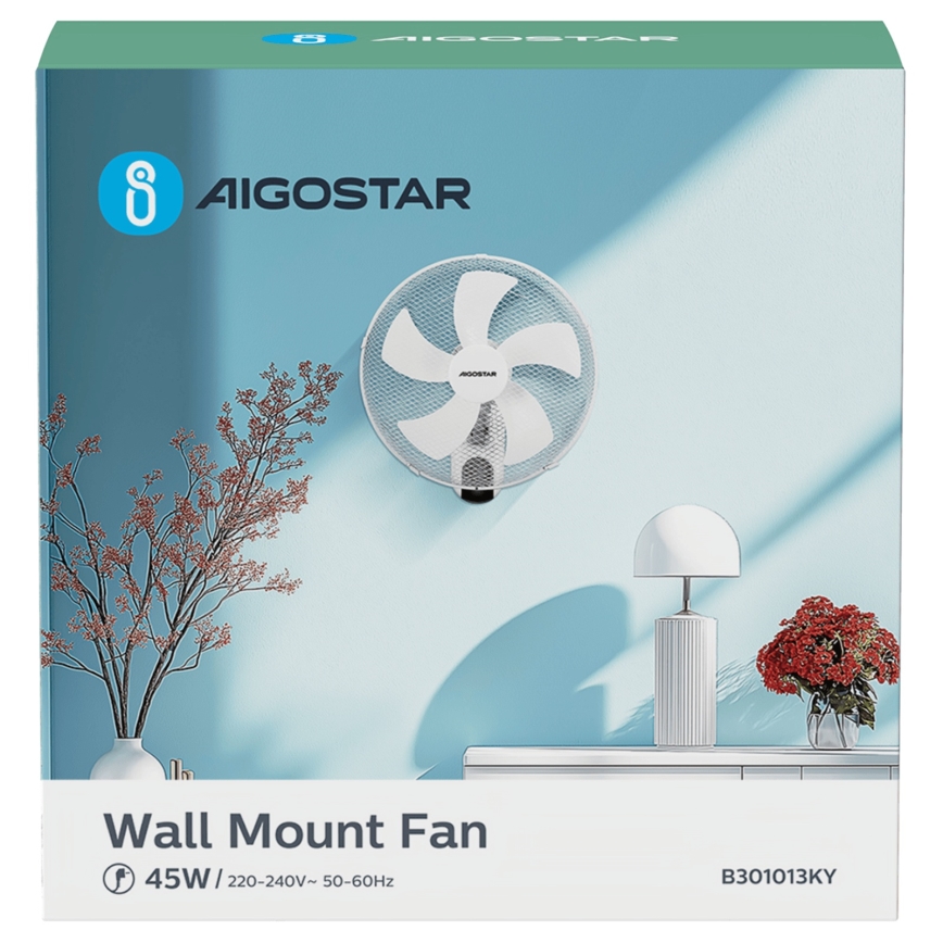 Aigostar -  Sienas ventilators 45W/230V balta + tālvadības pults