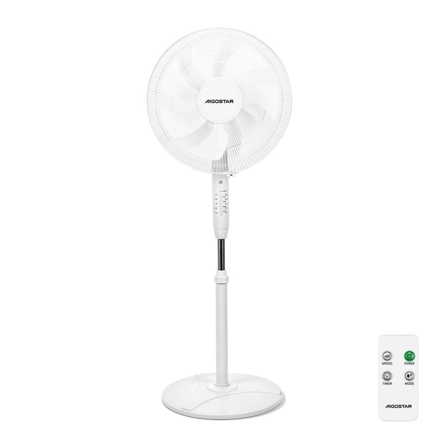 Aigostar - Statīva ventilators 60W/230V balta + tālvadības pults