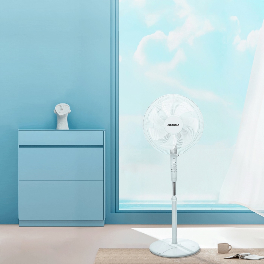 Aigostar - Statīva ventilators 60W/230V balta + tālvadības pults