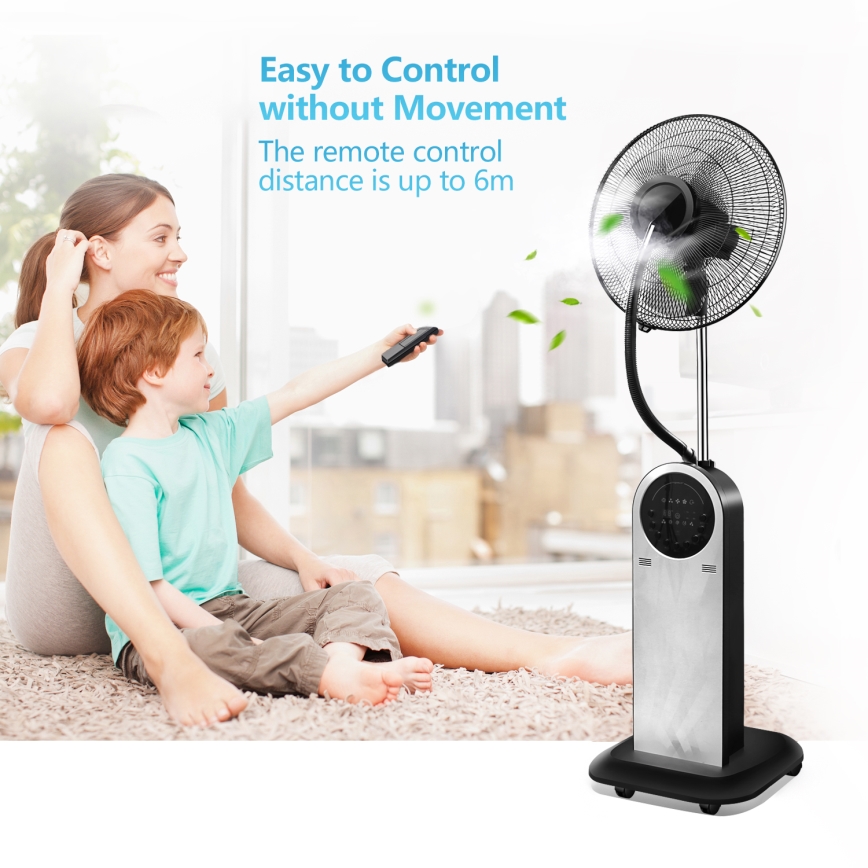 Aigostar - Statīva ventilators ar miglas efektu 95W/230V melna/pelēka + tālvadības pults