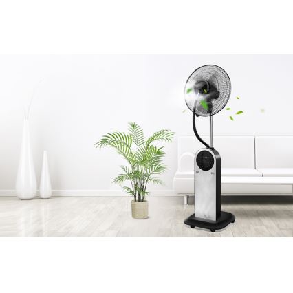 Aigostar - Statīva ventilators ar miglas efektu 95W/230V melna/pelēka + tālvadības pults