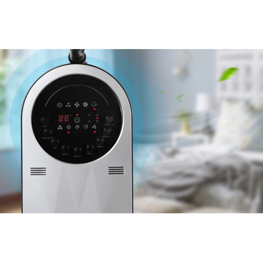 Aigostar - Statīva ventilators ar miglas efektu 95W/230V melna/pelēka + tālvadības pults