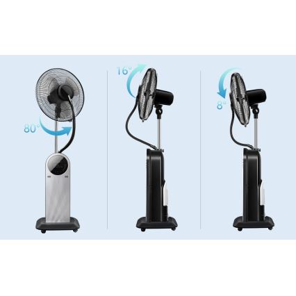 Aigostar - Statīva ventilators ar miglas efektu 95W/230V melna/pelēka + tālvadības pults