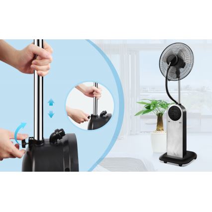 Aigostar - Statīva ventilators ar miglas efektu 95W/230V melna/pelēka + tālvadības pults