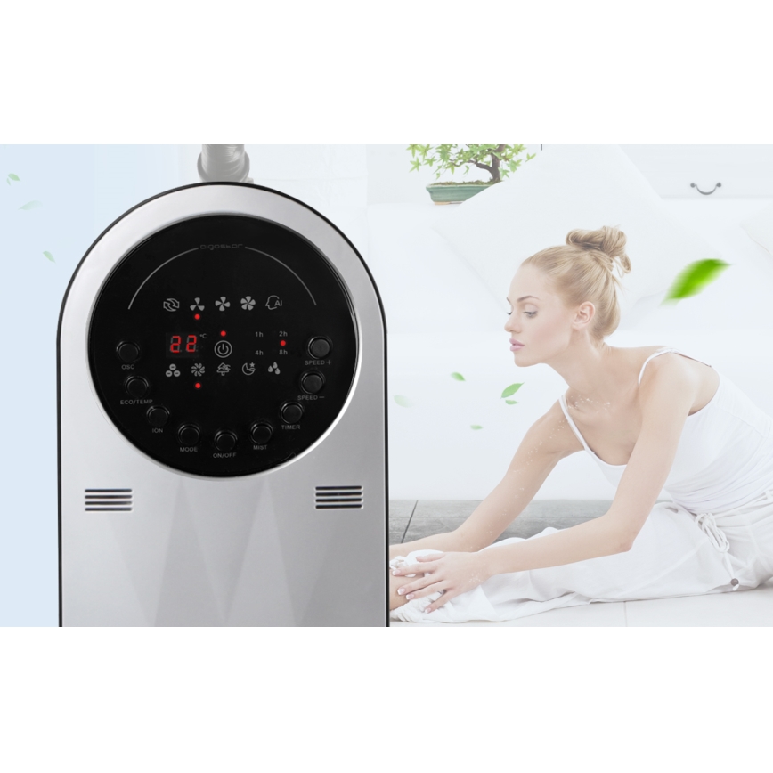 Aigostar - Statīva ventilators ar miglas efektu 95W/230V melna/pelēka + tālvadības pults