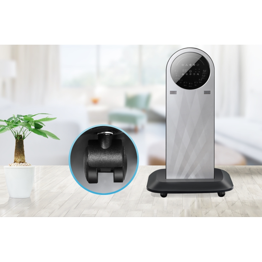 Aigostar - Statīva ventilators ar miglas efektu 95W/230V melna/pelēka + tālvadības pults