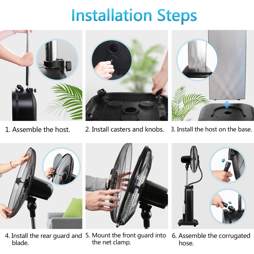Aigostar - Statīva ventilators ar miglas efektu MIST 95W/230V + tālvadības pults