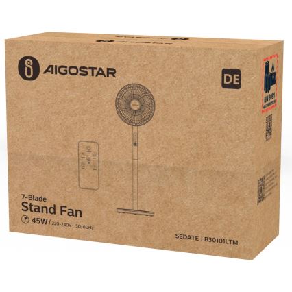Aigostar - Stāvvietas ventilators 2in1 45W/230V balts + tālvadība