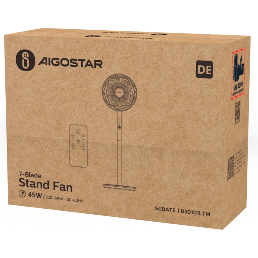 Aigostar - Stāvvietas ventilators 2in1 45W/230V balts + tālvadība