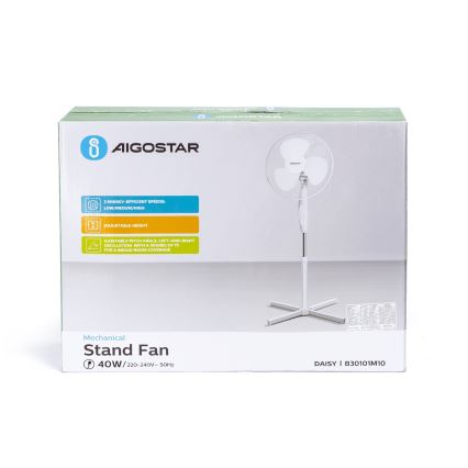 Aigostar - Stāvvietas ventilators 45W/230V 125 cm balts