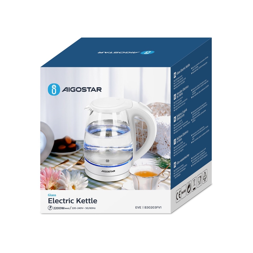 Aigostar - Tējkanna 1,7l 2200W/230V balta