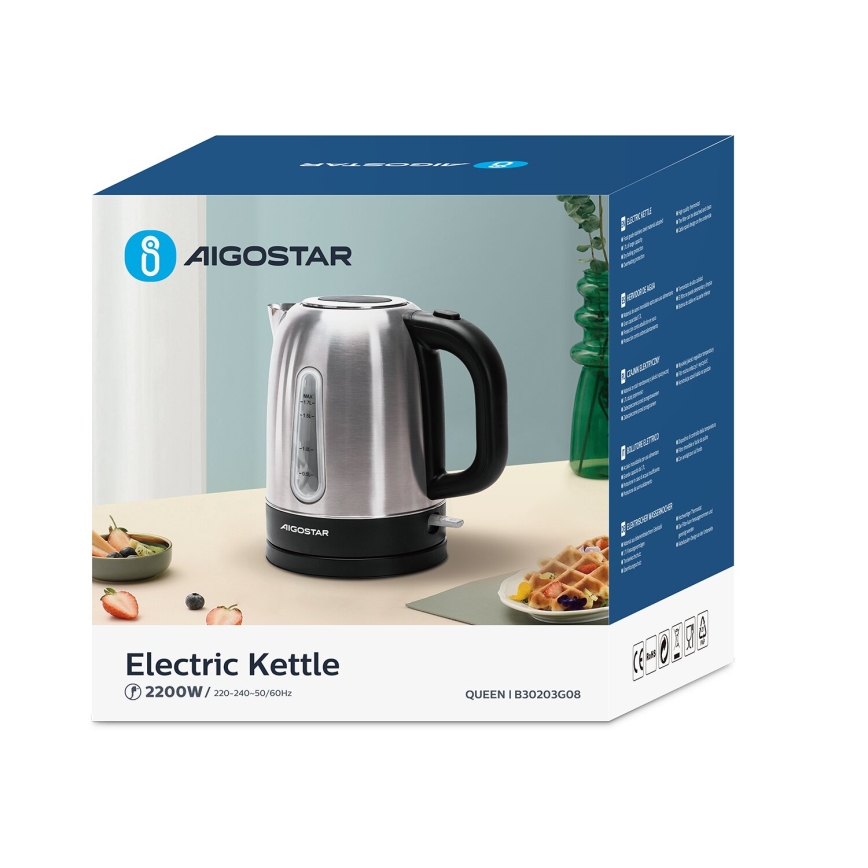 Aigostar - Tējkanna 1,7l 2200W/230V hroms
