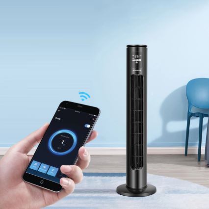 Aigostar - Torņa ventilators 50W/230V melna Wi-Fi + tālvadības pults