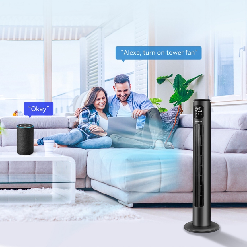 Aigostar - Torņa ventilators 50W/230V melna Wi-Fi + tālvadības pults