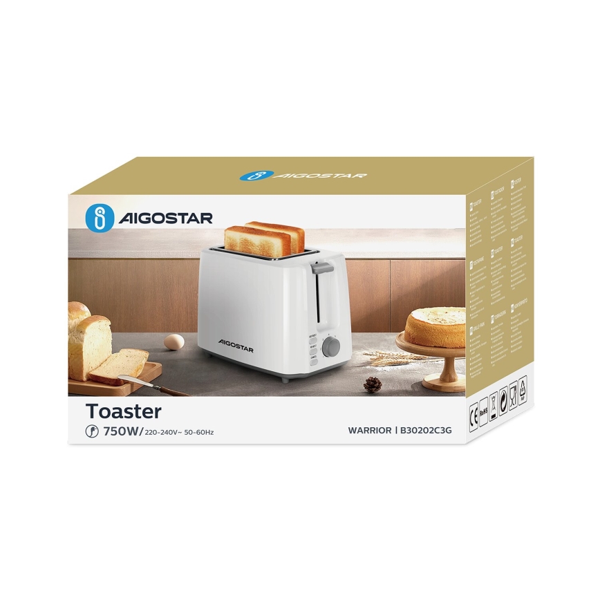 Aigostar - Tosteris ar divām atverēm 750W/230V balta