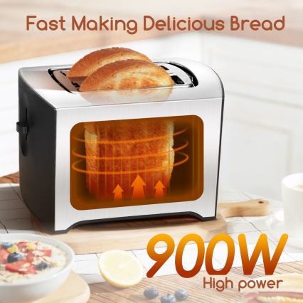 Aigostar - Tosteris ar divām atverēm 900W/230V hroms