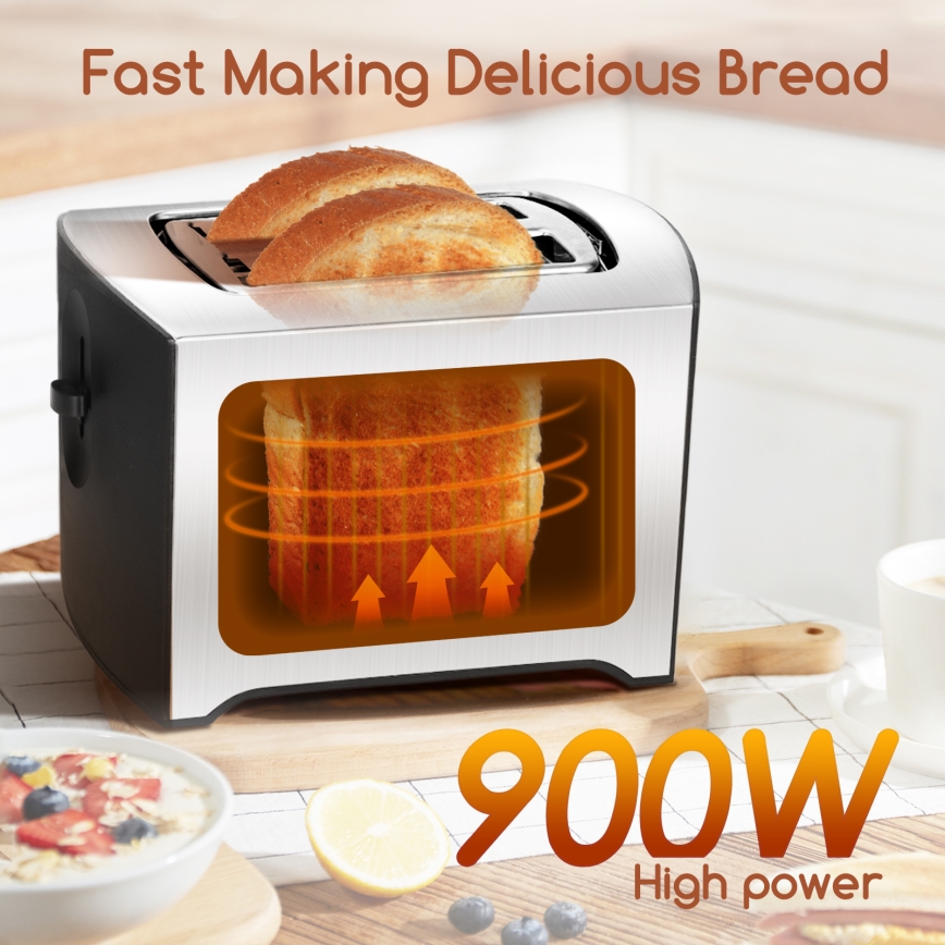 Aigostar - Tosteris ar divām atverēm 900W/230V hroms