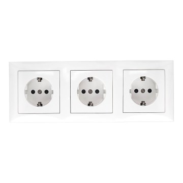 Aigostar - Trīskārša SCHUKO mājsaimniecības kontaktligzda ar rāmi, 230V, balta