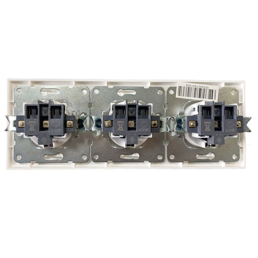 Aigostar - Trīskārša SCHUKO mājsaimniecības kontaktligzda ar rāmi, 230V, balta