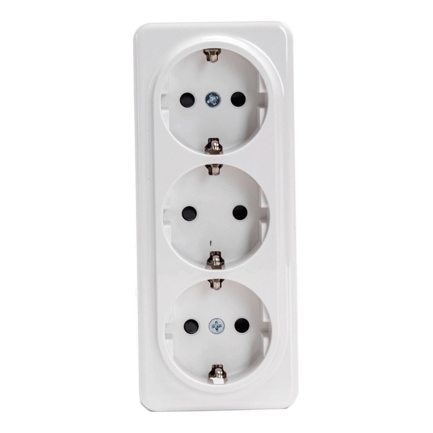 Aigostar - trīskārša sienas SCHUKO kontaktligzda 250V, balta