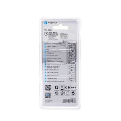 Aigostar - trīskārša sienas SCHUKO kontaktligzda 250V, balta