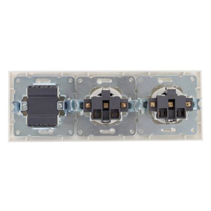 Aigostar - Trīskāršs slēdzis Nr. 3 ar 2x SCHUKO 230V kontaktligzdām un rāmi, balts