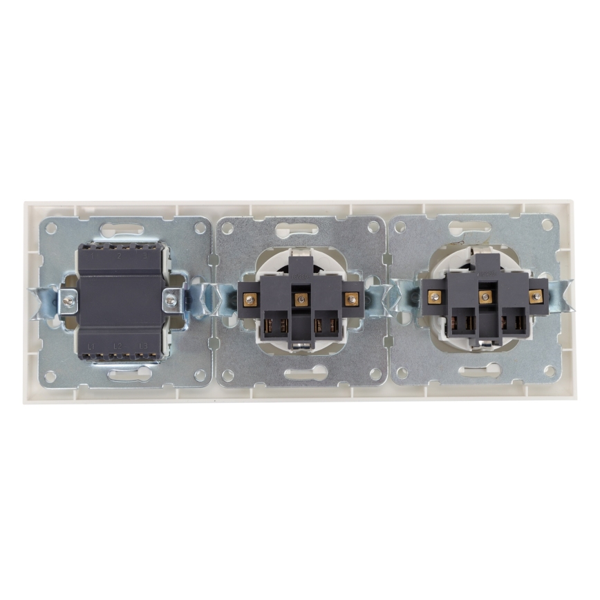 Aigostar - Trīskāršs slēdzis Nr. 3 ar 2x SCHUKO 230V kontaktligzdām un rāmi, balts