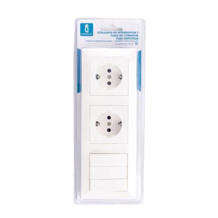 Aigostar - Trīskāršs slēdzis Nr. 3 ar 2x SCHUKO 230V kontaktligzdām un rāmi, balts
