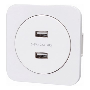Aigostar - USB barošanas kontaktligzda ar rāmi 2x USB-A balta