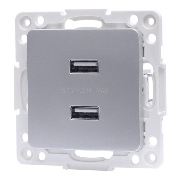 Aigostar - USB barošanas kontaktligzda bez rāmja 2x USB-A sudraba