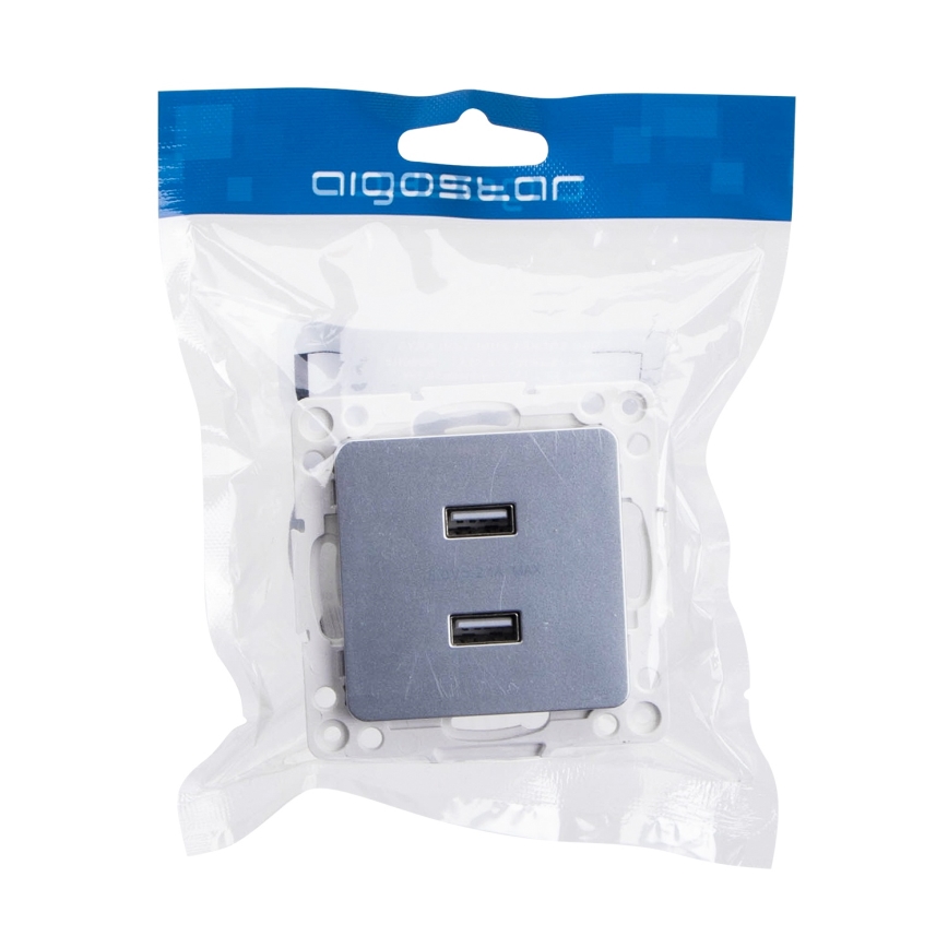 Aigostar - USB barošanas kontaktligzda bez rāmja 2x USB-A sudraba