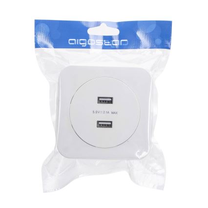 Aigostar - USB uzlādes kontaktligzda ar rāmīti 2x USB-A balta