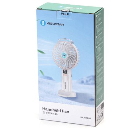 Aigostar - Uzlādējamais kabatas ventilators 5W/5V 2400mAh USB balts