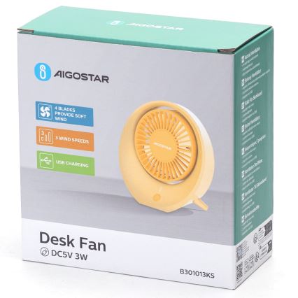Aigostar - Uzlādējams galda ventilators 3W/5V 1200mAh USB oranža