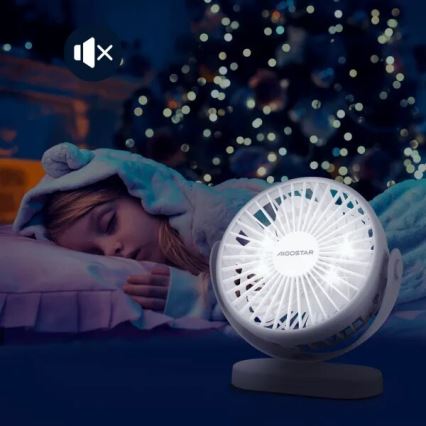 Aigostar - Uzlādējams galda ventilators 4W/5V 1500mAh balta
