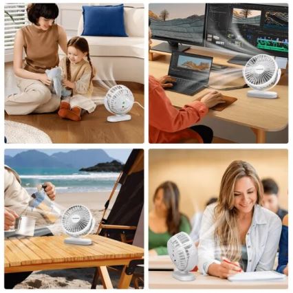 Aigostar - Uzlādējams galda ventilators 4W/5V 1500mAh balta