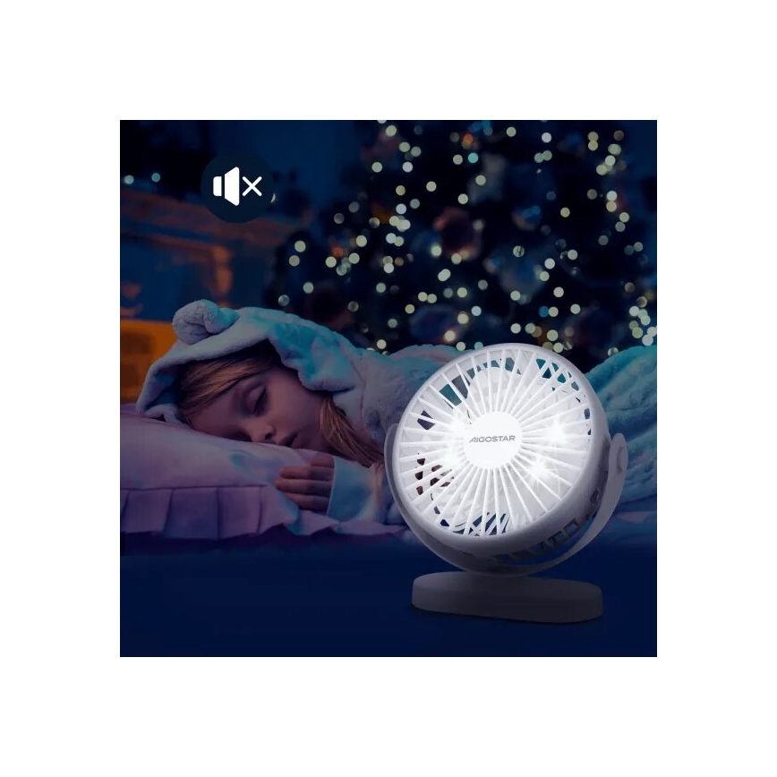 Aigostar - Uzlādējams galda ventilators 4W/5V 1500mAh balts