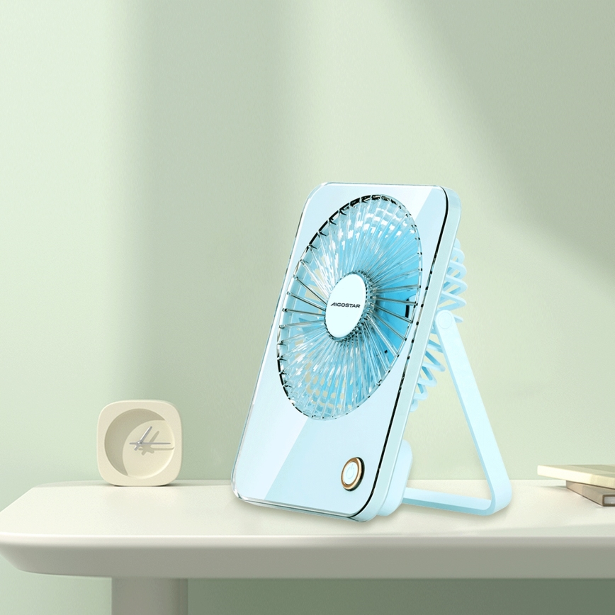 Aigostar - Uzlādējams galda ventilators 5W/5V 3600mAh USB zila