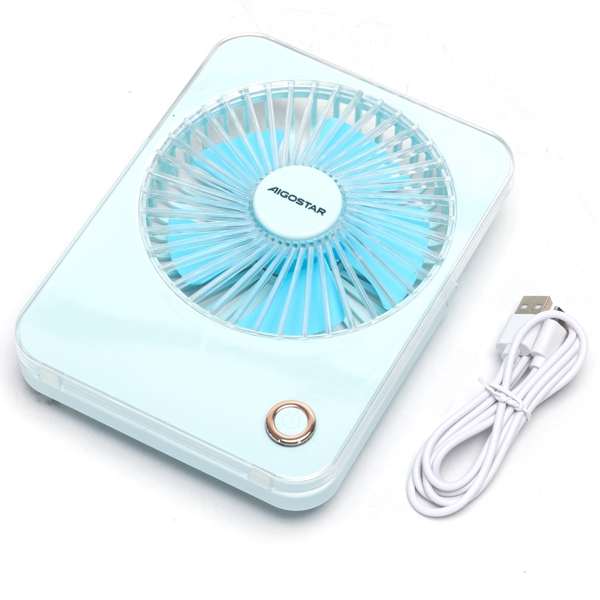Aigostar - Uzlādējams galda ventilators 5W/5V 3600mAh USB zila