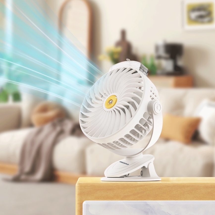 Aigostar - Uzlādējams galda ventilators ar stiprinājumu 2W/5V 2400mAh USB balta