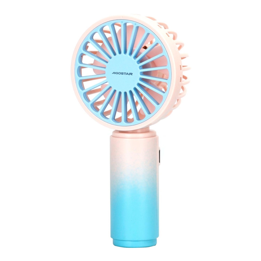 Aigostar - Uzlādējams kabatas ventilators 3W/5V 500mAh USB rozā/zila